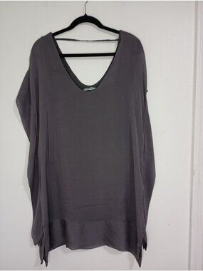 Isabel Tavares Charcoal Gray Silk Tunic Top L/XL Made In Italy Lightweight